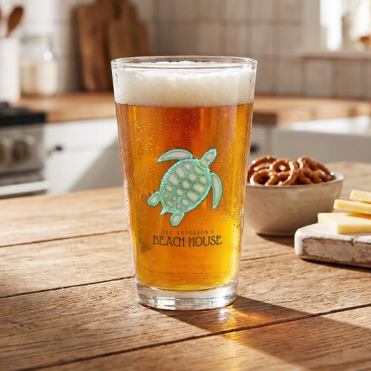 Strandhuis Schildpad Aqua Blauwe ID623 Glas