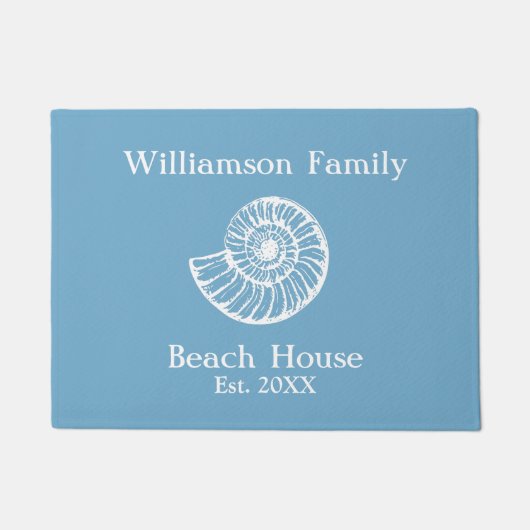 Strandhuis Shell Blauwe Monogram Deurmat (Voorkant)