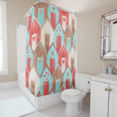 Strandhuis waterverf: retro patroon. douchegordijn (In situ)