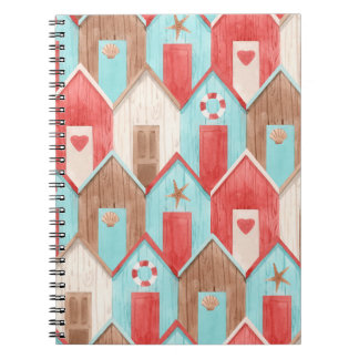 Strandhuis waterverf: retro patroon. notitieboek