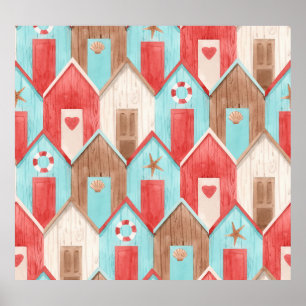 Strandhuis waterverf: retro patroon. poster