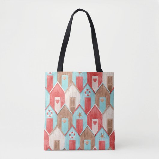 Strandhuis waterverf: retro patroon. tote bag (Voorkant)