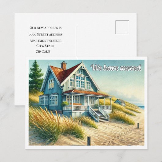 Strandhuis wij zijn verhuisd aankondigingskaart (Voorkant / Achterkant)