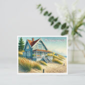 Strandhuis wij zijn verhuisd aankondigingskaart (Staand voorkant)