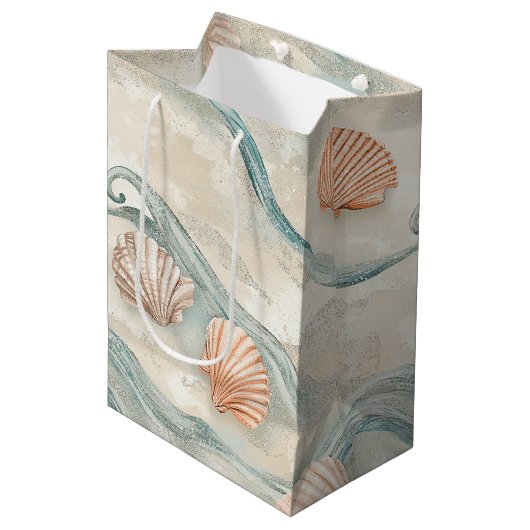 Strandhuis Zeeschelp Patroon Medium Cadeauzakje (Voorkant Gekanteld)