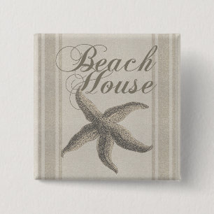 Strandhuis Zeester Zeekust Vierkante Button 5,1 Cm