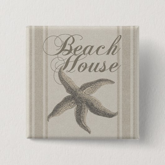 Strandhuis Zeester Zeekust Vierkante Button 5,1 Cm (Voorkant)