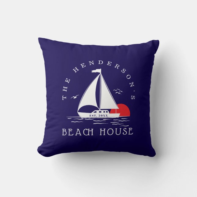 Strandhuis Zeilboot Zonsondergang Vakantie Kussen (Voorkant)