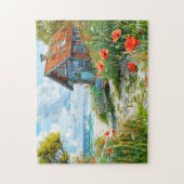 Strandhuisje met duinen en klaprozen legpuzzel (Verticaal)