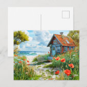 Strandhuisje met duinen en papavers briefkaart (Voorkant / Achterkant)