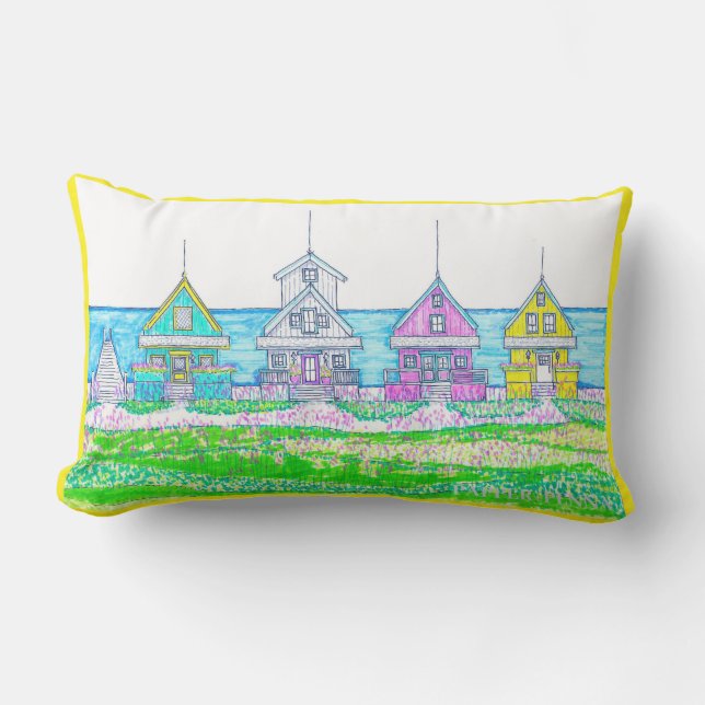 Strandhuisjes Geel Lumbar Kussen (Voorkant)