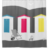 strandhut engeland zwarte witte kleur kust douchegordijn (Voorkant)