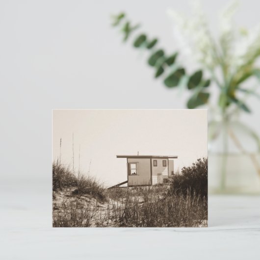 Strandhut in Sepia Briefkaart (Staand voorkant)