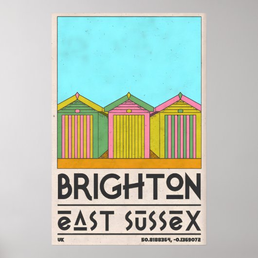 Strandhut Muur Kunst Brighton Zeerij Rij - Midden Poster (Voorkant)