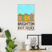 Strandhut Muur Kunst Brighton Zeerij Rij - Midden Poster (Thuiskantoor)