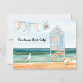 Strandhut Zeemeeuw en Beach Ball Party Aankondiging (Voorkant)