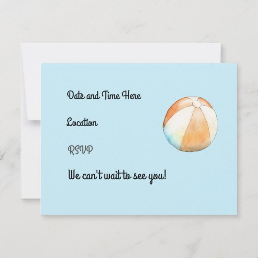 Strandhut Zeemeeuw en Beach Ball Party Aankondiging (Achterkant)