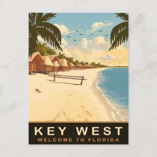 Strandhutten bij Key West, Florida, Vintage Travel Briefkaart