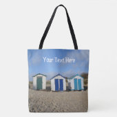 Strandhutten blauwe luchten en engels strand tote bag (Voorkant)