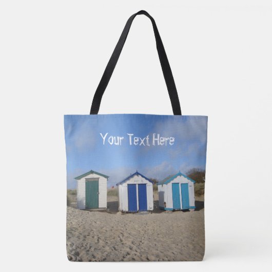 Strandhutten blauwe luchten en engels strand tote bag (Voorkant)