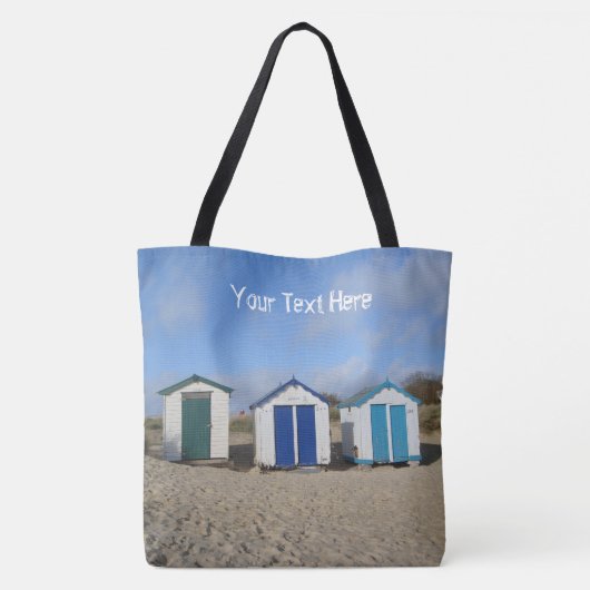 Strandhutten blauwe luchten en engels strand tote bag (Achterkant)