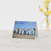 Strandhutten blauwe luchten engelse kust fotografi kaart (Gele Bloem)