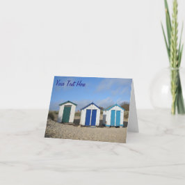 Strandhutten blauwe luchten engelse kust fotografi kaart