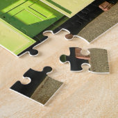 strandhutten en blauwe hemel Engelstalige zeefoto Legpuzzel (Zijkant)