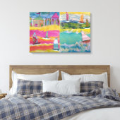 Strandhutten en zeilboten canvas afdruk (Insitu (Slaapkamer))