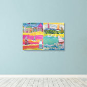 Strandhutten en zeilboten canvas afdruk (Insitu (Houten vloer))