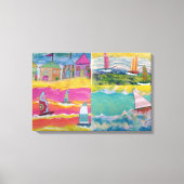 Strandhutten en zeilboten canvas afdruk (Voorkant)