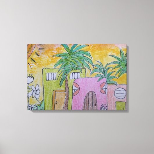 Strandhutten Gouden luchten Canvas Afdruk (Voorkant)