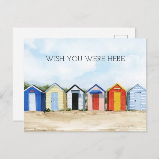 Strandhutten - ik wou dat je hier was briefkaart (Voorkant / Achterkant)