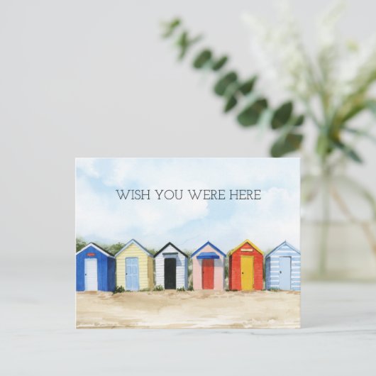 Strandhutten - ik wou dat je hier was briefkaart (Staand voorkant)