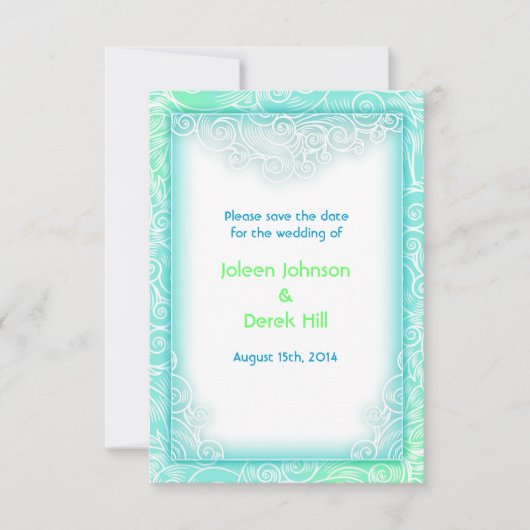 Strandhuwelijk aqua en wit save the date (Voorkant)