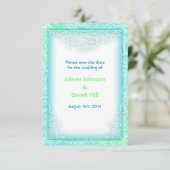 Strandhuwelijk aqua en wit save the date (Staand voorkant)