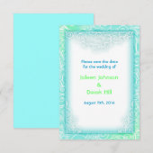 Strandhuwelijk aqua en wit save the date (Voorkant / Achterkant)