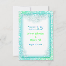 Strandhuwelijk aqua en wit save the date