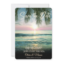 Strandhuwelijk bij zonsondergang Save the Date, Be