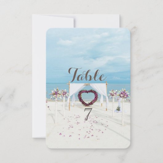 Strandhuwelijk, bloemengaanderij tafelkaart kaart (Voorkant)