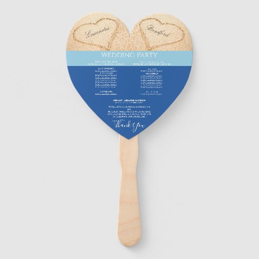 Strandhuwelijk 'Hearts' ceremonieprogramma Oceanbl Handwaaier (Achterkant)