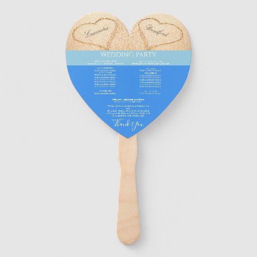 Strandhuwelijk 'Hearts' ceremonieprogramma Oceanbl Handwaaier (Achterkant)