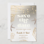 Strandhuwelijk Koele Schelpen,Lichten Bewaar de Da Save The Date (Voorkant)