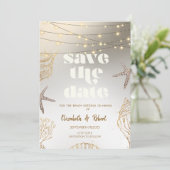 Strandhuwelijk Koele Schelpen,Lichten Bewaar de Da Save The Date (Staand voorkant)
