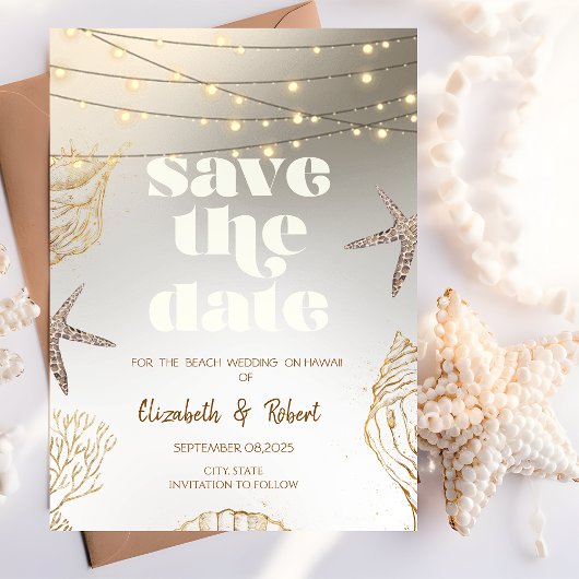 Strandhuwelijk Koele Schelpen,Lichten Bewaar de Da Save The Date