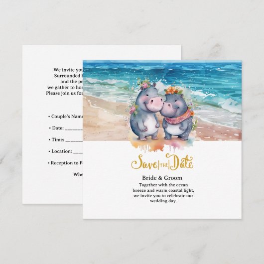 Strandhuwelijk met nijlpaar save the date (Voorkant / Achterkant)