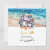 Strandhuwelijk met nijlpaar save the date (Voorkant)