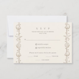 Strandhuwelijk met schelpenrand RSVP kaartje