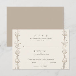 Strandhuwelijk met schelpenrand RSVP kaartje