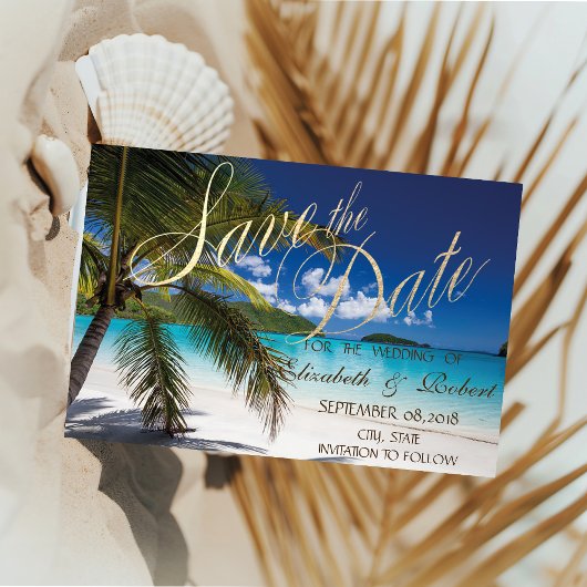 Strandhuwelijk, Palmen, Zand Save The Date